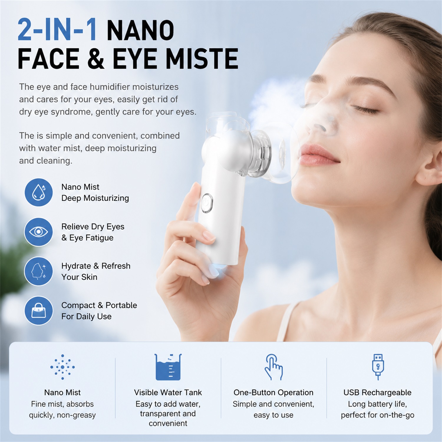 Face Steamer - 2-IN-1 Siatkowy Parownik do Twarzy, Nawilżający